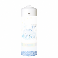 Taufkerze Jungen 25 x 8 cm mit Wal mit Name & Datum