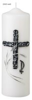 Gedenkkerze Elfenbein/Zinn mit Kreuz 25 x 8 cm