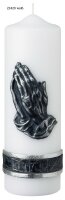 Gedenkkerze Elfenbein/Zinn mit betende Hände 25 x 8 cm