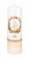 Hochzeitskerze Stumpenkerze mit Blumenkranz &...