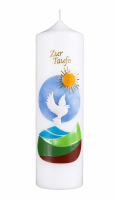 Taufkerze 20 x 6 cm mit Sonne & Taube mit Name &...
