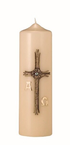 Gedenkkerze Portobello mit Kreuz & A/O 20 x 6 cm
